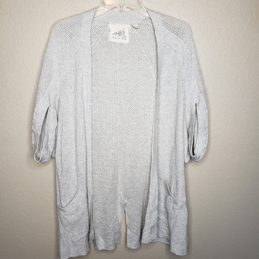 Anthropologie Short Sleeve Tunic Length Cardigan L Gray